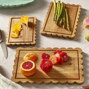 💜 2025 The Pioneer Woman Scalloped Acacia  Wood Cutting Board Set Of 3